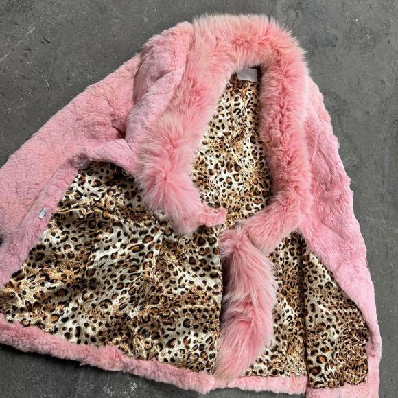 Vintage Pink Rabbit Fur Coat with Fox Fur Collar - Picture 4 of 6